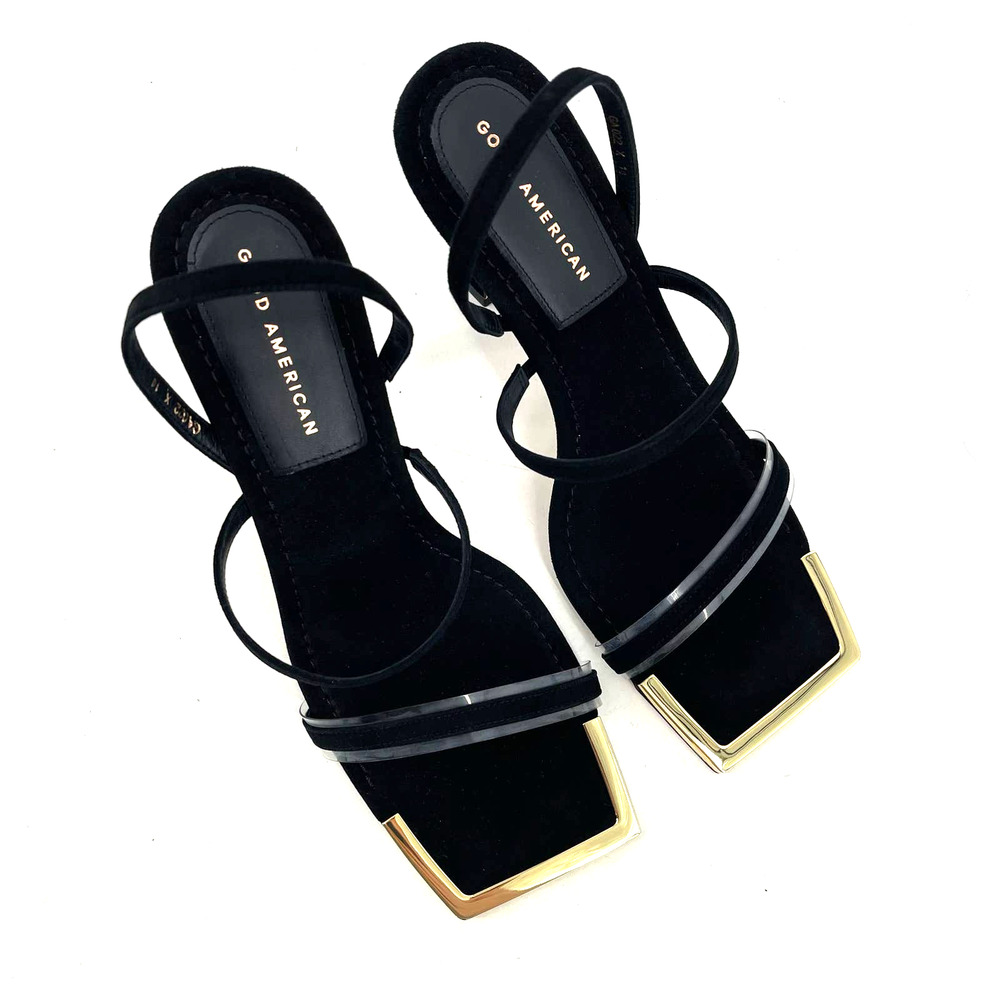 Good American Standout Square Open Toe Heels Black Suede Size 10 NIB‎ GA022S-X